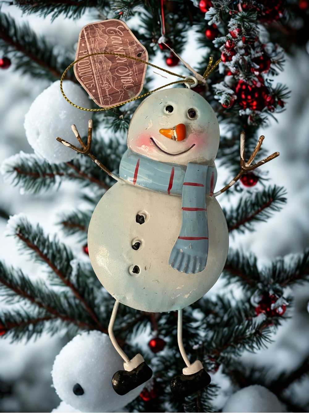 COUNTRY SIDE PRODUCTS Metal Snowman Christmas Tree Ornament Hanging Decor NWT - Picture 1 of 9